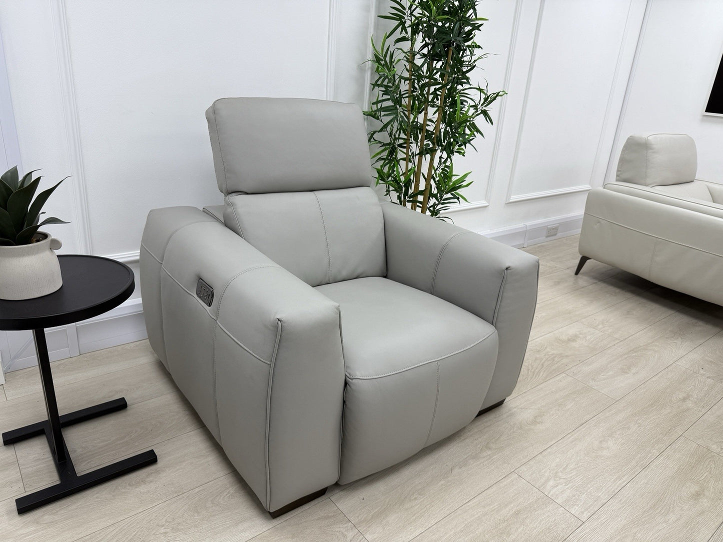 DFS Lauder Memory Power Recliner Armchair In Grey Mist Leather