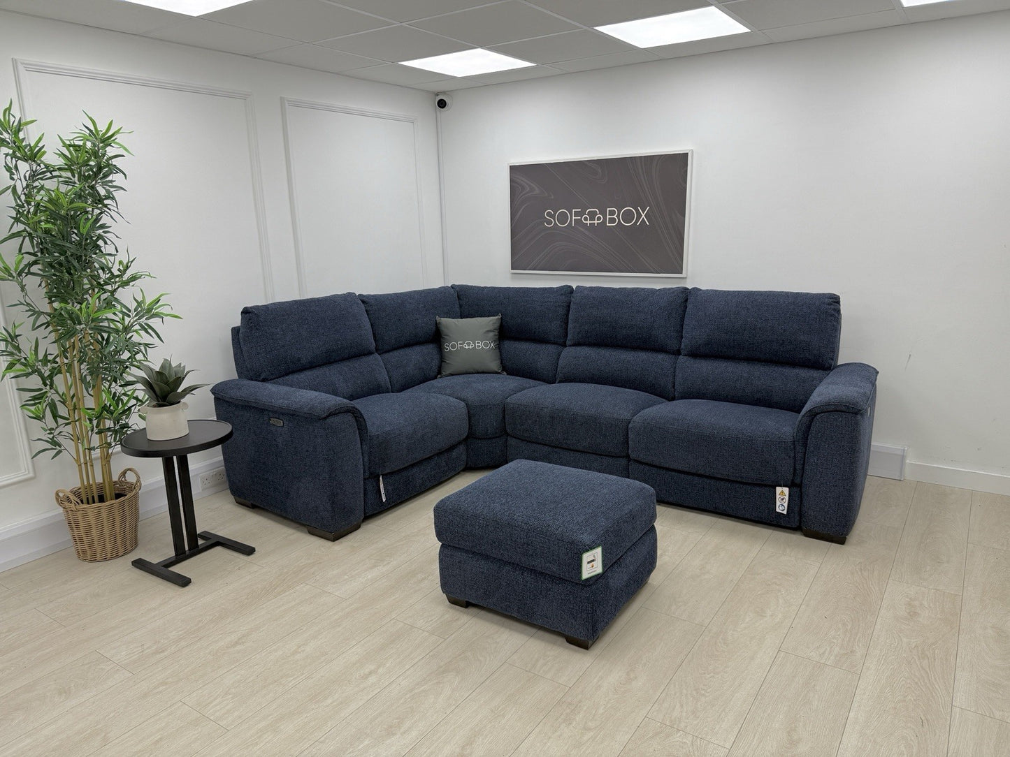 DFS Arwen Power Recliner Corner Sofa Right Hand Facing & Footstool Set In Navy