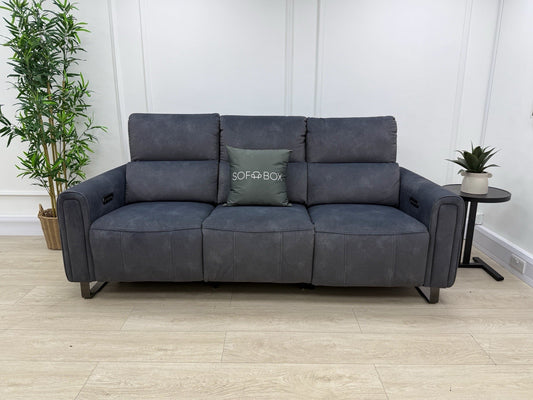 Sofology The Ravello 3 Seater Sofa Recliner/Headrest/Lumbar In Charcoal Fabric