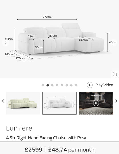 Sofology Lumiere Power Recliner 4 Seater Chaise Sofa In Lifestyle Flecked Ivory