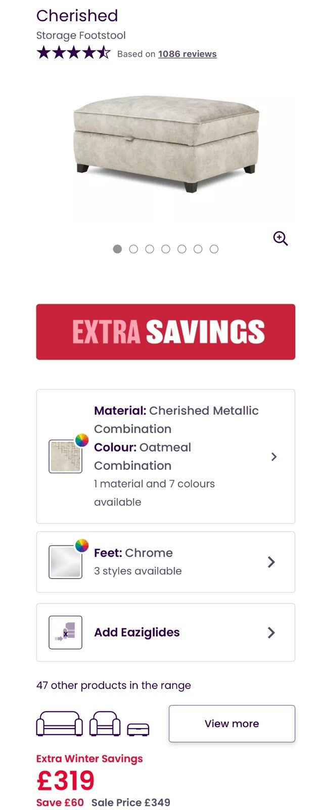 DFS Cherished 4 Seater Grande Sofa & Footstool In Oatmeal