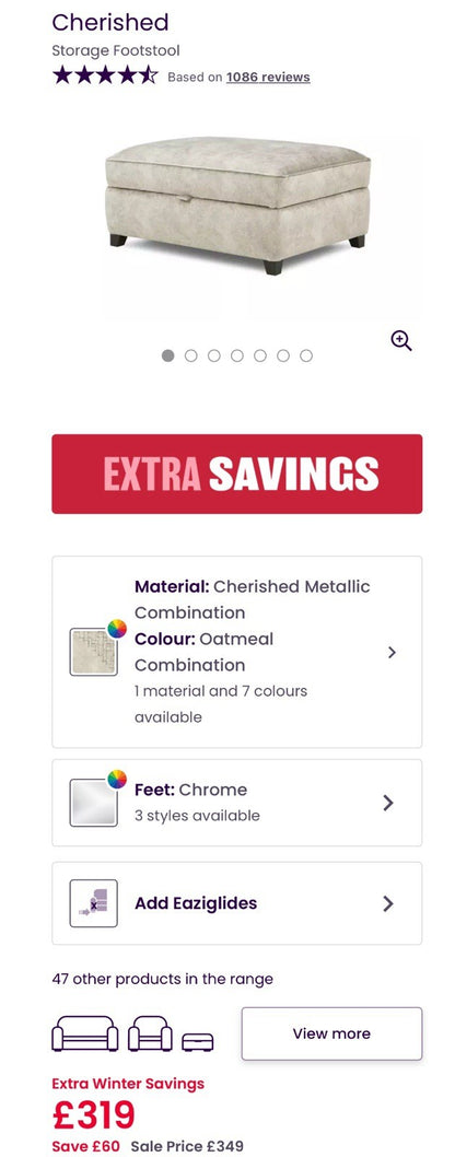 DFS Cherished 4 Seater Grande Sofa & Footstool In Oatmeal