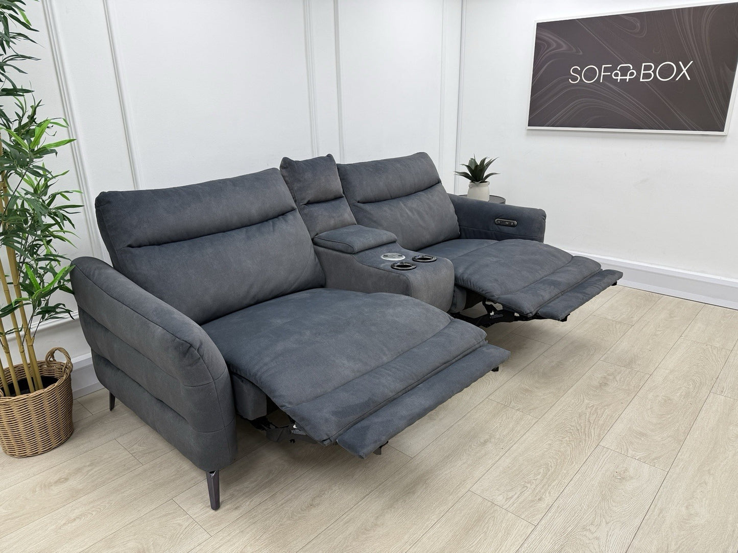 Sofology Renato 2.5 Seater Sofa Recliner Console Unit In Flecked Charcoal