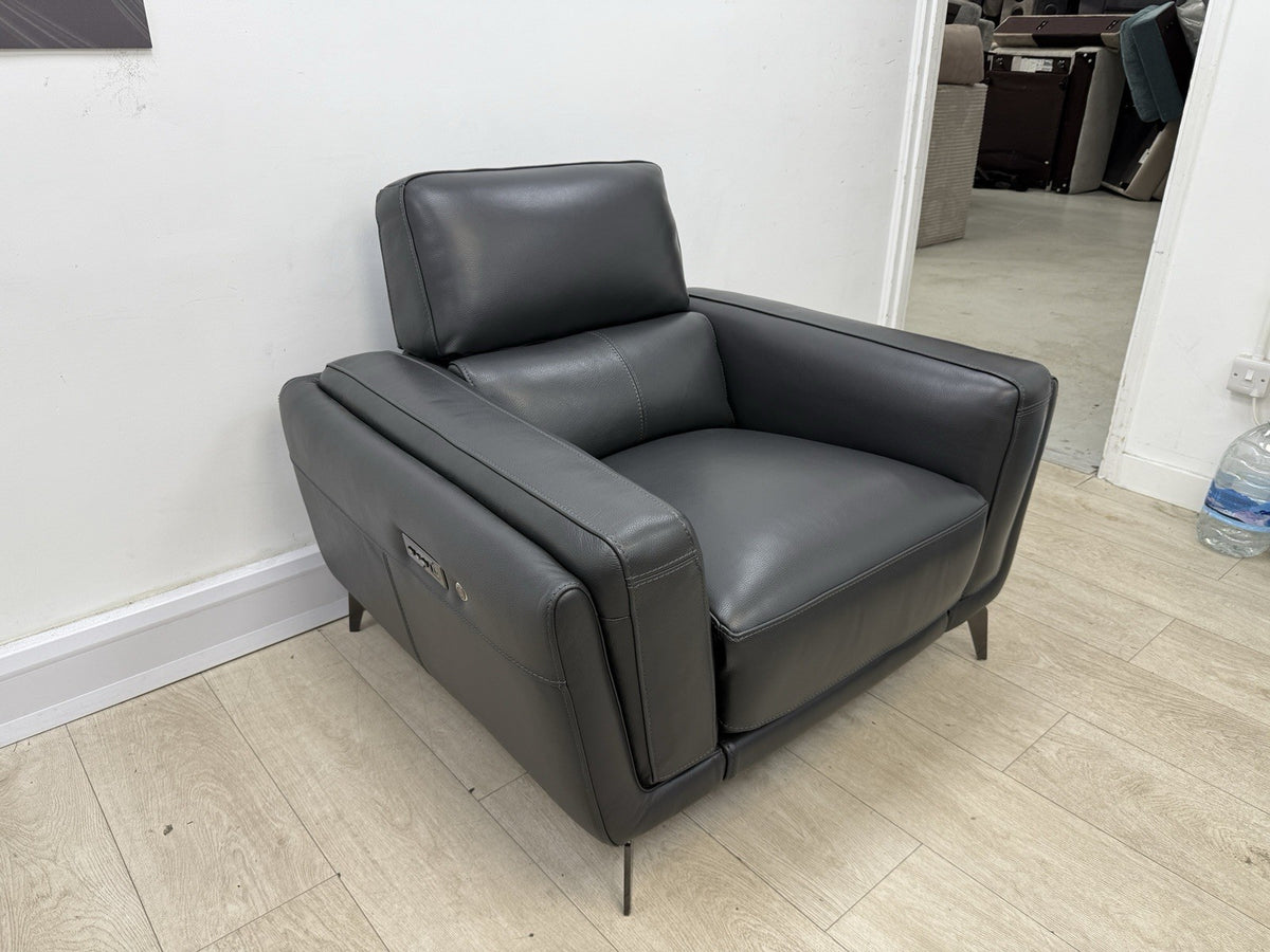 DFS San Antonio Power Recliner Heated Chair In Super Club Dark Grey Leather