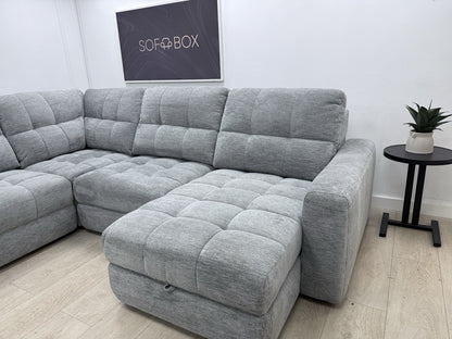 DFS Steller Power Recliner Slider Corner Sofa In Mist Grey Fabric