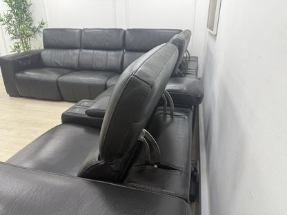 DFS Crusade Heated Power Recliner Corner Sofa Black Leather Smart Console Unit