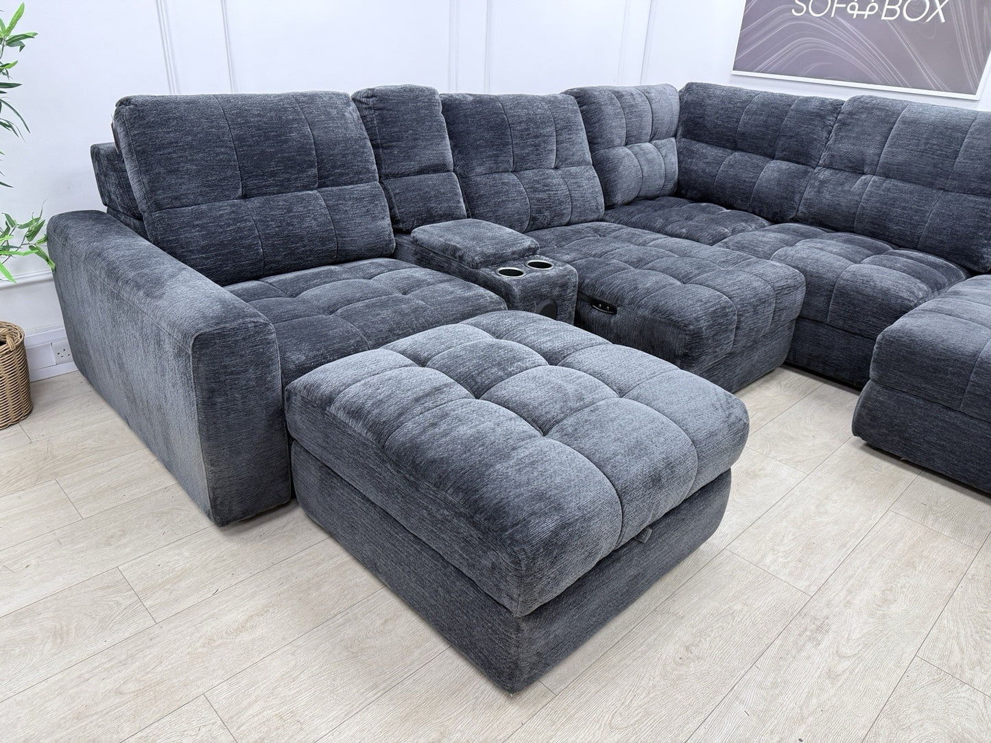 DFS Steller Power Recliner Slider Corner Sofa In Black Fabric