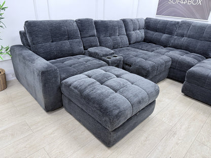 DFS Steller Power Recliner Slider Corner Sofa In Black Fabric