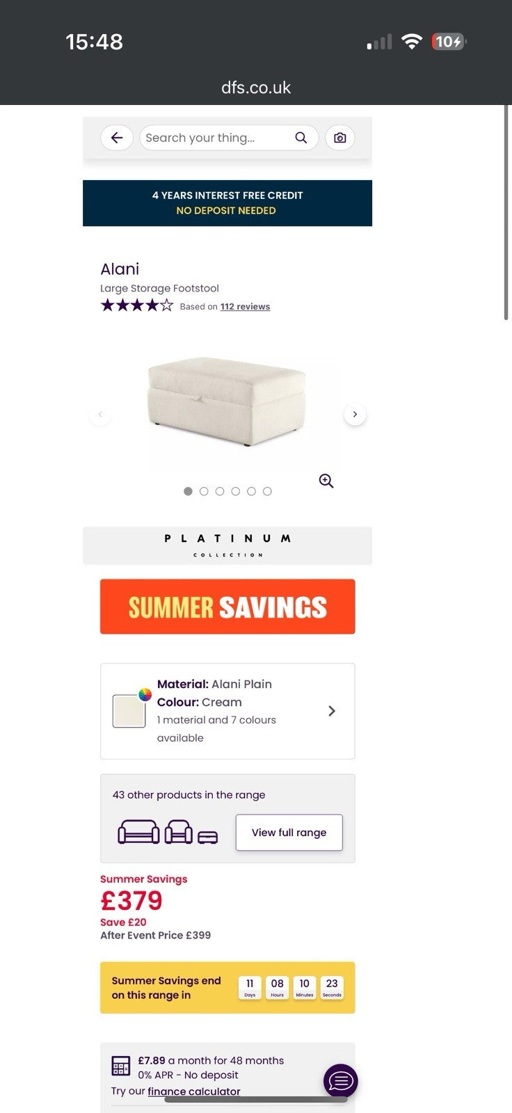 DFS Alani Large Storage Footstool In Cream Fabric