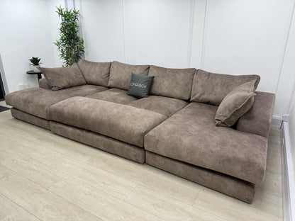 DFS Rest Large Double Ended Chaise Sofa & Bench Stool In Chocolate