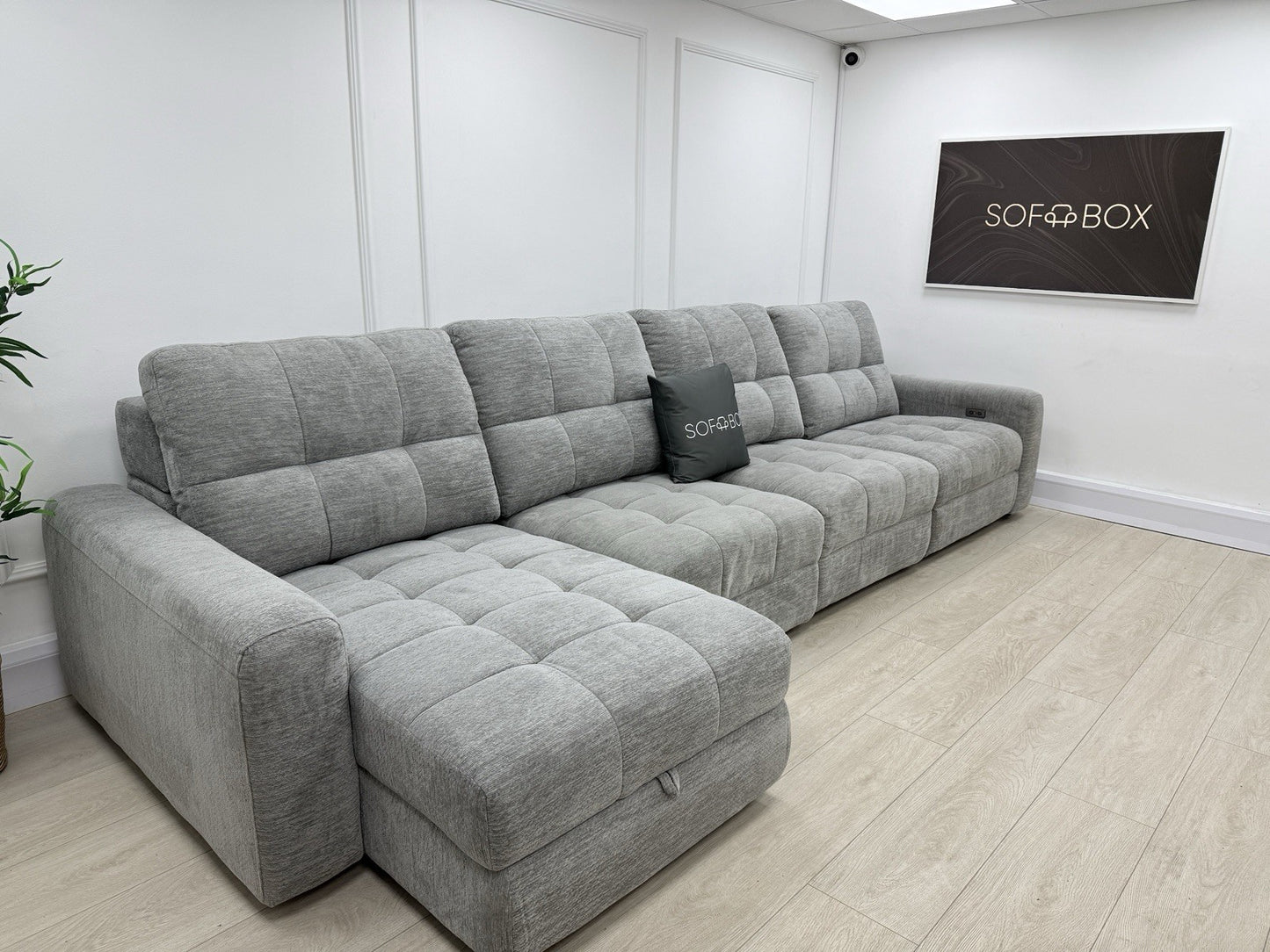 DFS Steller Motion Recliner L Shape Sofa In Mist Grey