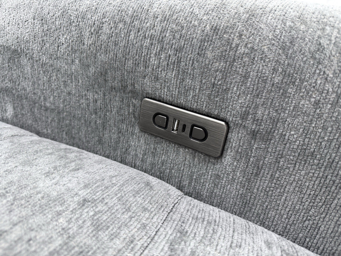 DFS Steller Power Recliner Slider Corner Sofa In Mist Grey Fabric