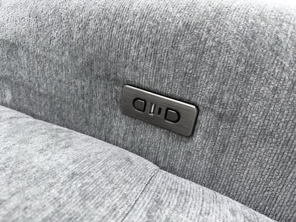 DFS Steller Power Recliner Slider Corner Sofa In Mist Grey Fabric
