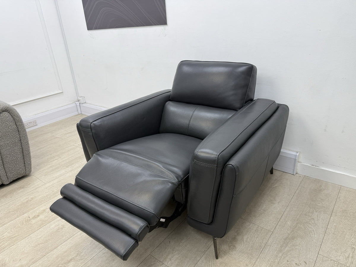 DFS San Antonio Power Recliner Heated Chair In Super Club Dark Grey Leather