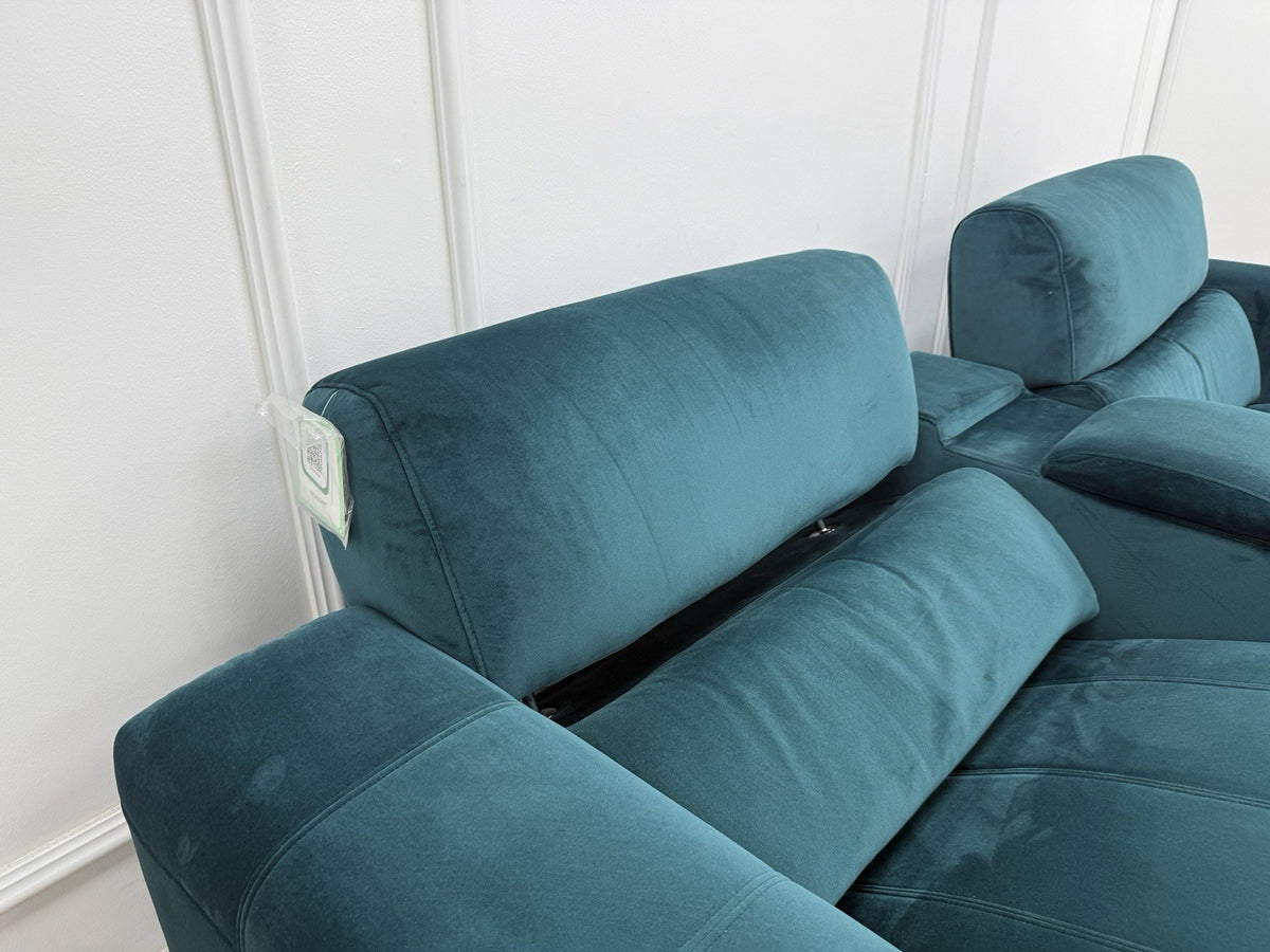 DFS Showcase 3 Seater Power Recliner Cinema Sofa In Teal Velvet Fabric