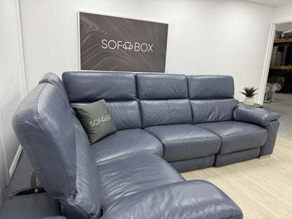 Sofology Laurence Power Recliner Corner Sofa In Smoke Blue Leather