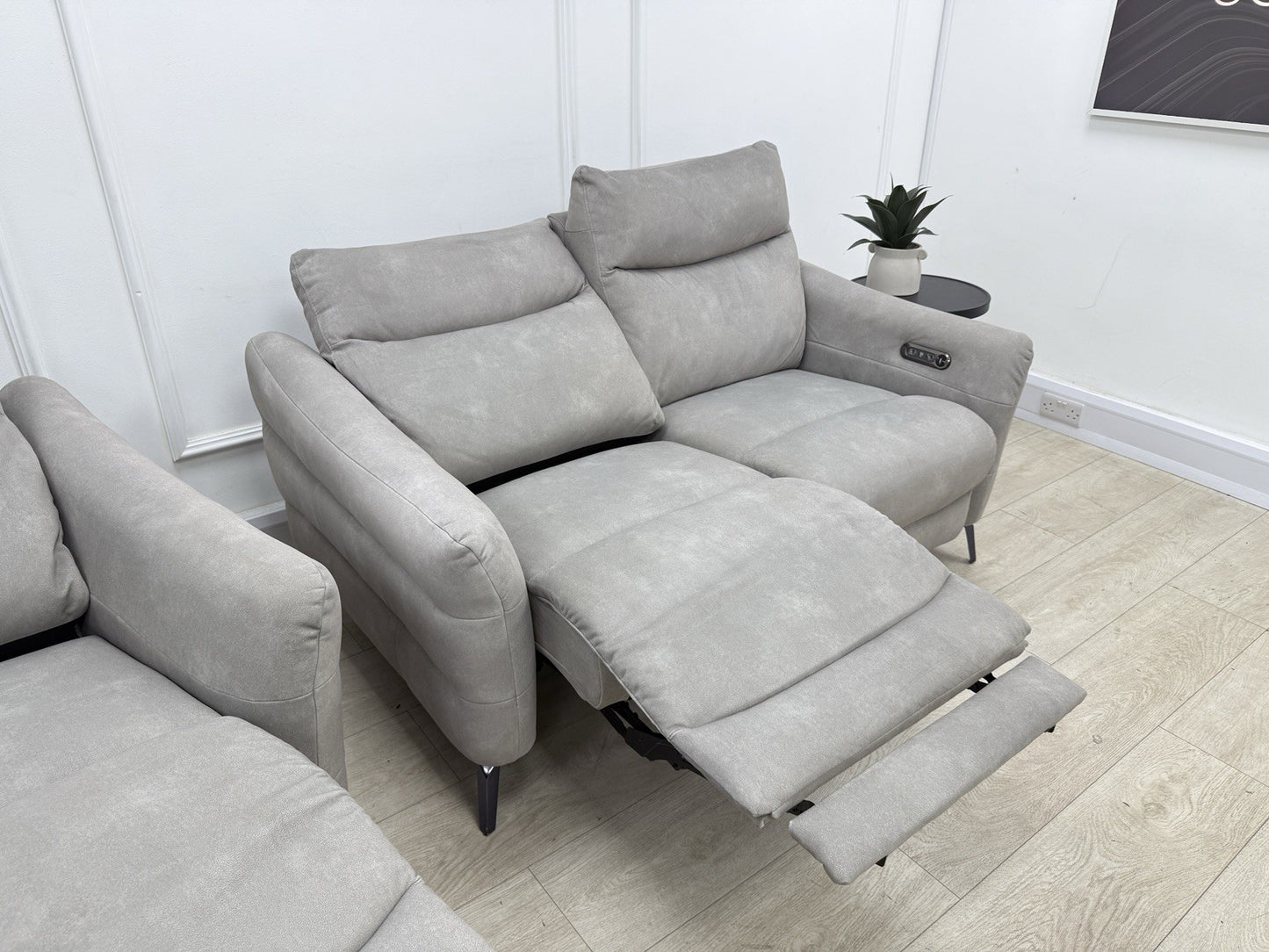 Sofology Renato Power Recliner 2 Seater Sofa & Chair Set In Stone Fabric