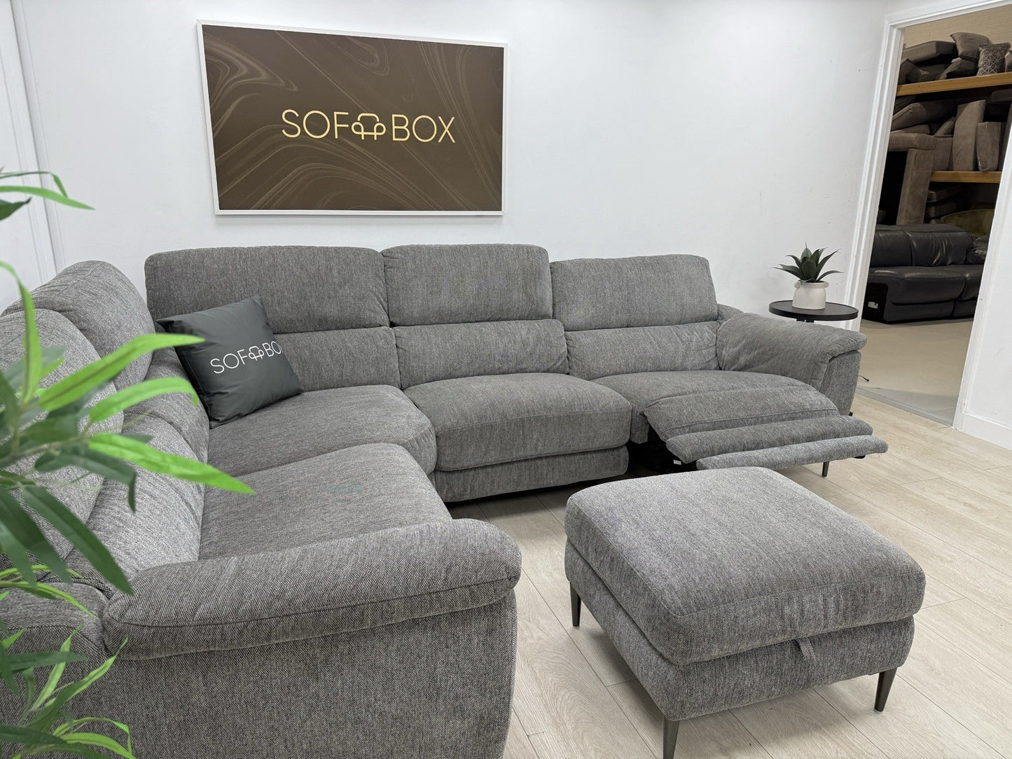 DFS Soren Power Recliner Corner Sofa & Footstool In Charcoal