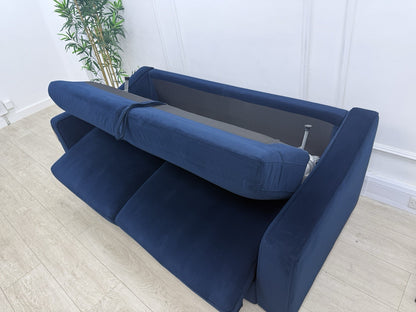 Furniture Village Optimus 3 Seater Sofa Bed In Blue Velvet Memory Foam Mattress