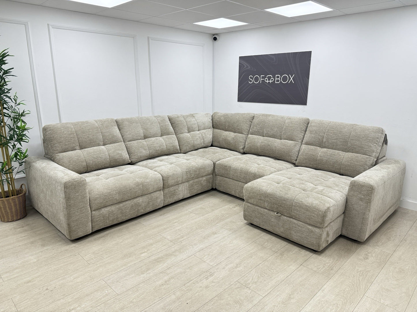 DFS Steller Power Recliner Corner Sofa In Nuova Taupe Fabric