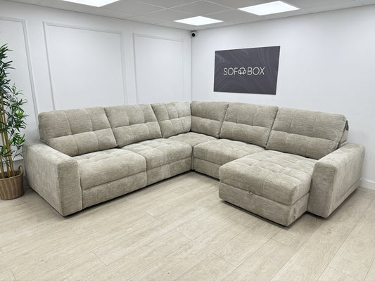 DFS Steller Power Recliner Corner Sofa In Nuova Taupe Fabric