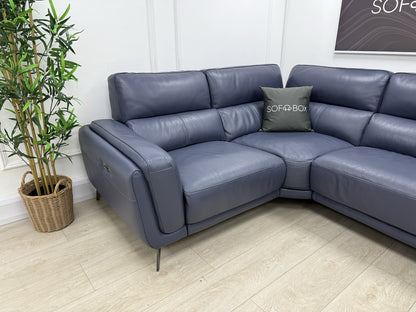 DFS San Antonio Power Recliner Corner Sofa Right Hand Facing In Blue Leather