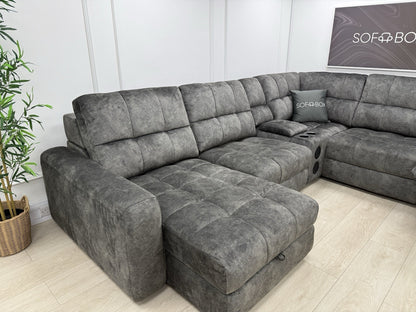 DFS Steller Corner Power Motion Chaise Sofa In Grey Mason Fabric