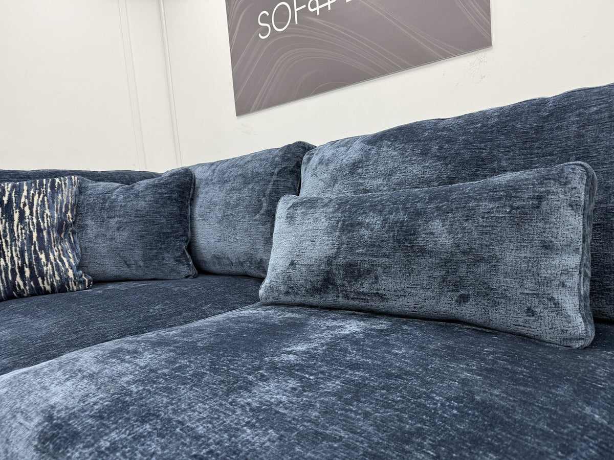 Sofology Bellagio Large U Shape Sofa In Luxury Deep Pile Chenille Denim Fabric