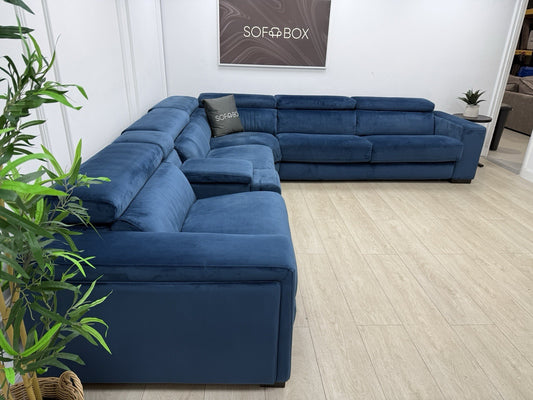 DFS Wander Velvet Power Recliner Corner Sofa Bed In Navy Blue