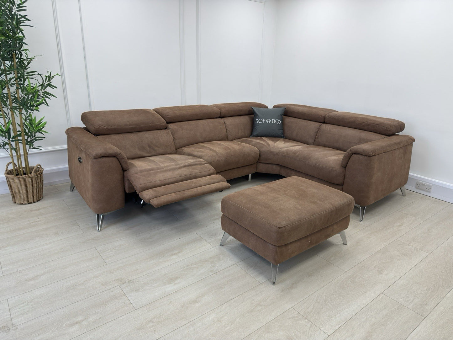 DFS Tahiti Power Recliner Corner Sofa And Footstool In Tan