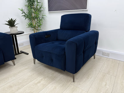 Furniture Village New York Power Recliner 3 Seater & Chair Set In Navy Velvet