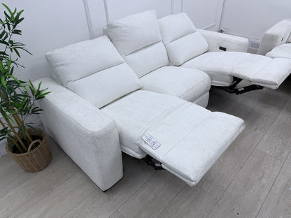 DFS Davis Power Recliner 3 & 2 Seater Sofa Set In Snow Fabric