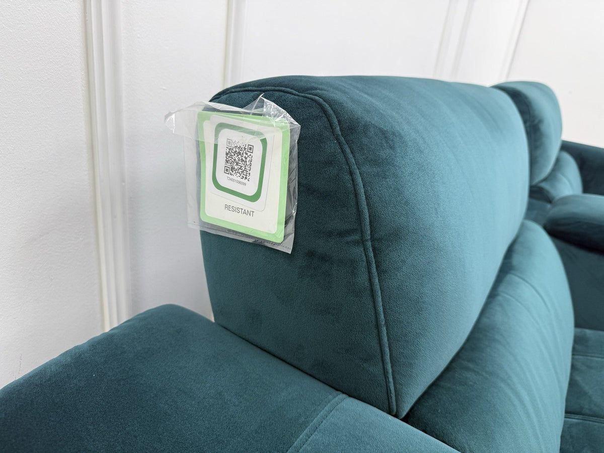DFS Showcase 3 Seater Power Recliner Cinema Sofa In Teal Velvet Fabric