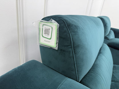 DFS Showcase 3 Seater Power Recliner Cinema Sofa In Teal Velvet Fabric