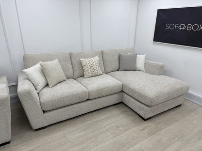 Next L Shape Sofa & Cuddle Chair Set In Chunky Cross Weave Oatmeal Fabric