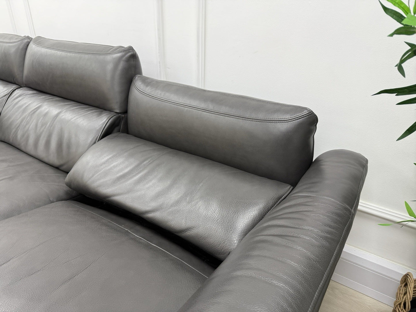 Sofology The Missouri 3 Seater Chaise Sofa & Footstool Set In Charcoal Leather