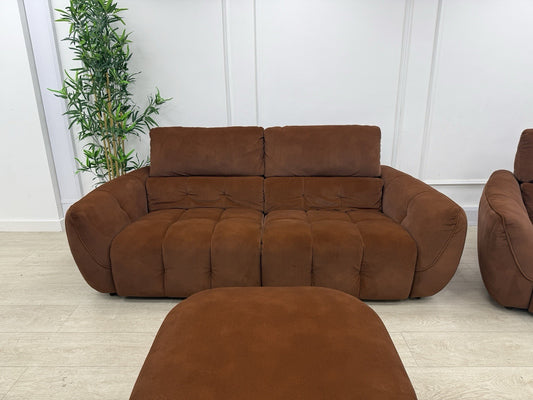 DFS Elektra Power Recliner Sofa, Armchair & Footstool Set In Burnt Orange