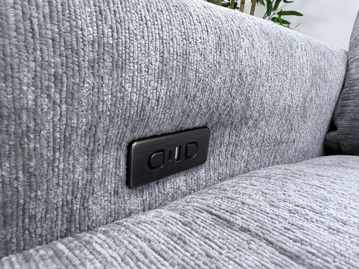 DFS Steller Power Recliner Slider Corner Sofa In Mist Grey Fabric