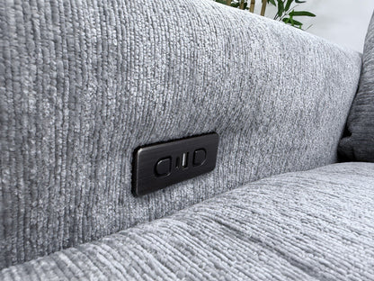 DFS Steller Power Recliner Slider Corner Sofa In Mist Grey Fabric