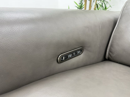 Sofology Premiere Power Recliner Love Seat In Trusty Embossed Leather Grey
