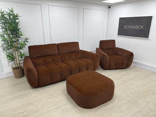 DFS Elektra Power Recliner Sofa, Armchair & Footstool Set In Burnt Orange