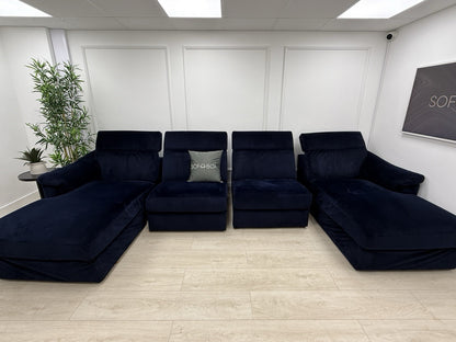 Natuzzi U Shape Recliner Chaise Corner Sofa In Blue Velvet