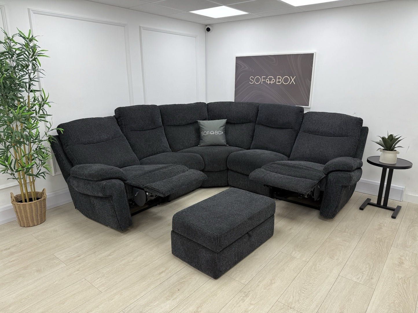 La-Z-Boy Tamla Power Recliner Corner Sofa & Footstool In Black Fabric