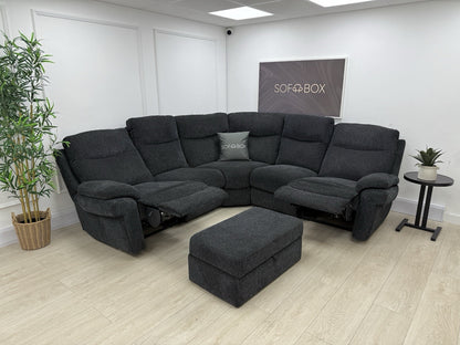 La-Z-Boy Tamla Power Recliner Corner Sofa & Footstool In Black Fabric