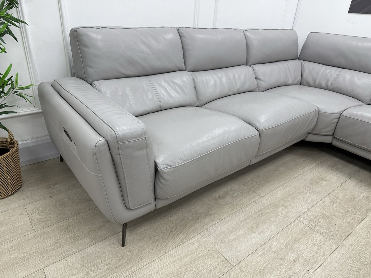 DFS San Antonio Power Recliner Heated Corner Sofa In Misty Grey Leather