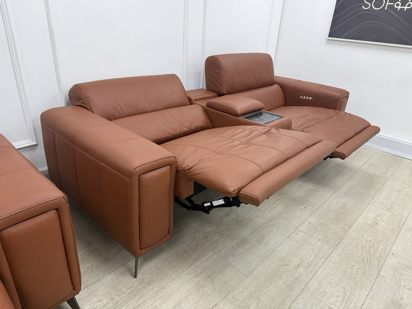DFS Showcase 3 Seater Sofa With Smart Console & Armchair In Cinnamon Leather