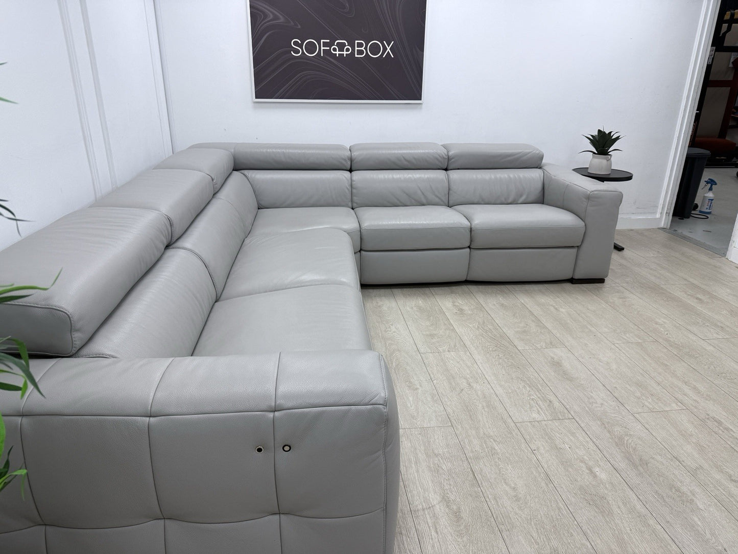 Natuzzi Click Modular Power Recliner Corner Sofa In Grey Leather