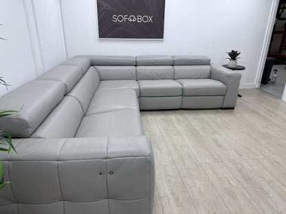 Natuzzi Click Modular Power Recliner Corner Sofa In Grey Leather
