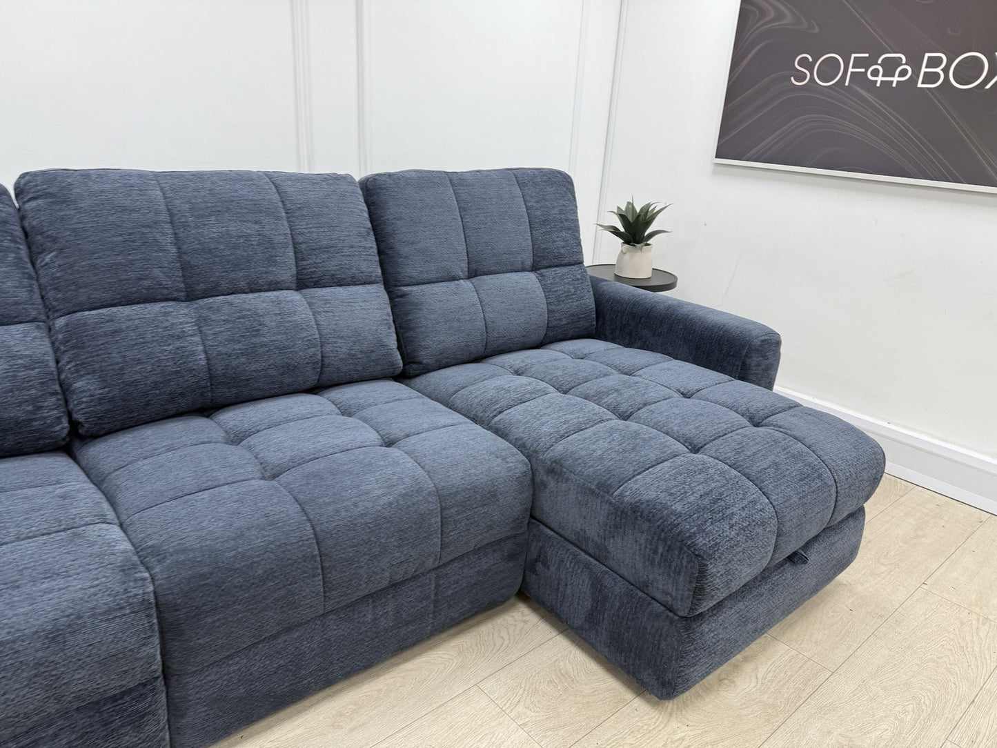 DFS Steller Power Recliner 3 Seater L Shape Sofa In Midnight Navy Fabric