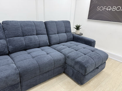 DFS Steller Power Recliner 3 Seater L Shape Sofa In Midnight Navy Fabric